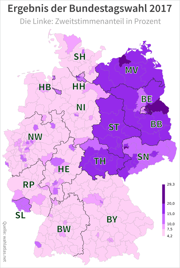 Bundestagswahl, Ergebnis der Partei 'Die Linke'