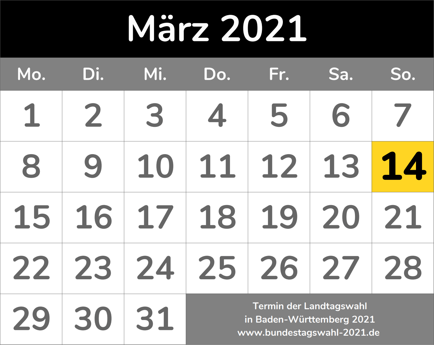 Wahltermin für die Landtagswahl in Baden-Württemberg 2021