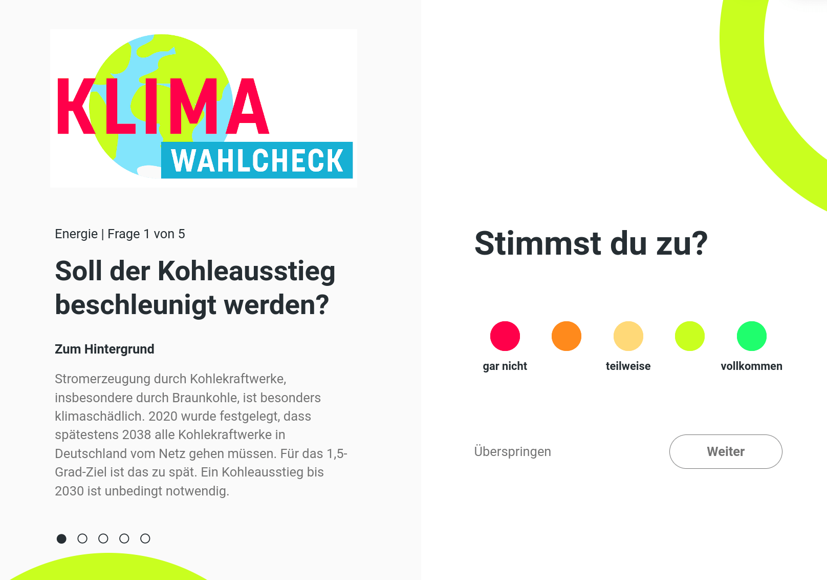 Bundestagswahl 2021 - Klimawahlcheck (Wahl-O-Mat-Alternative)