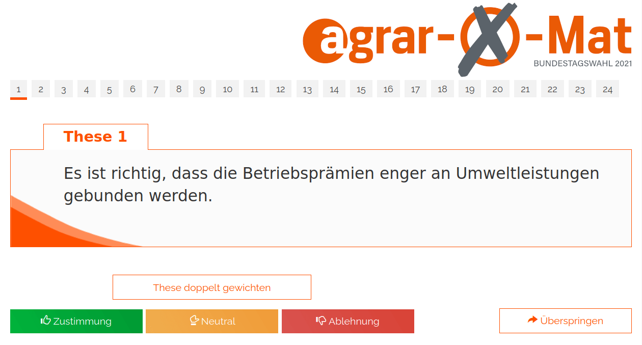 Agrar-O-Mat zur Bundestagswahl 2021 (Wahl-O-Mat Alternative)