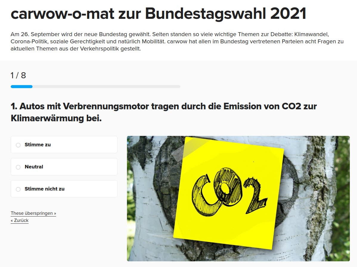 Carwow-O-Mat, das Wahl-O-Mat für Autoliebhaber (Wahlentscheidungshilfe zur Bundestagswahl 2021)