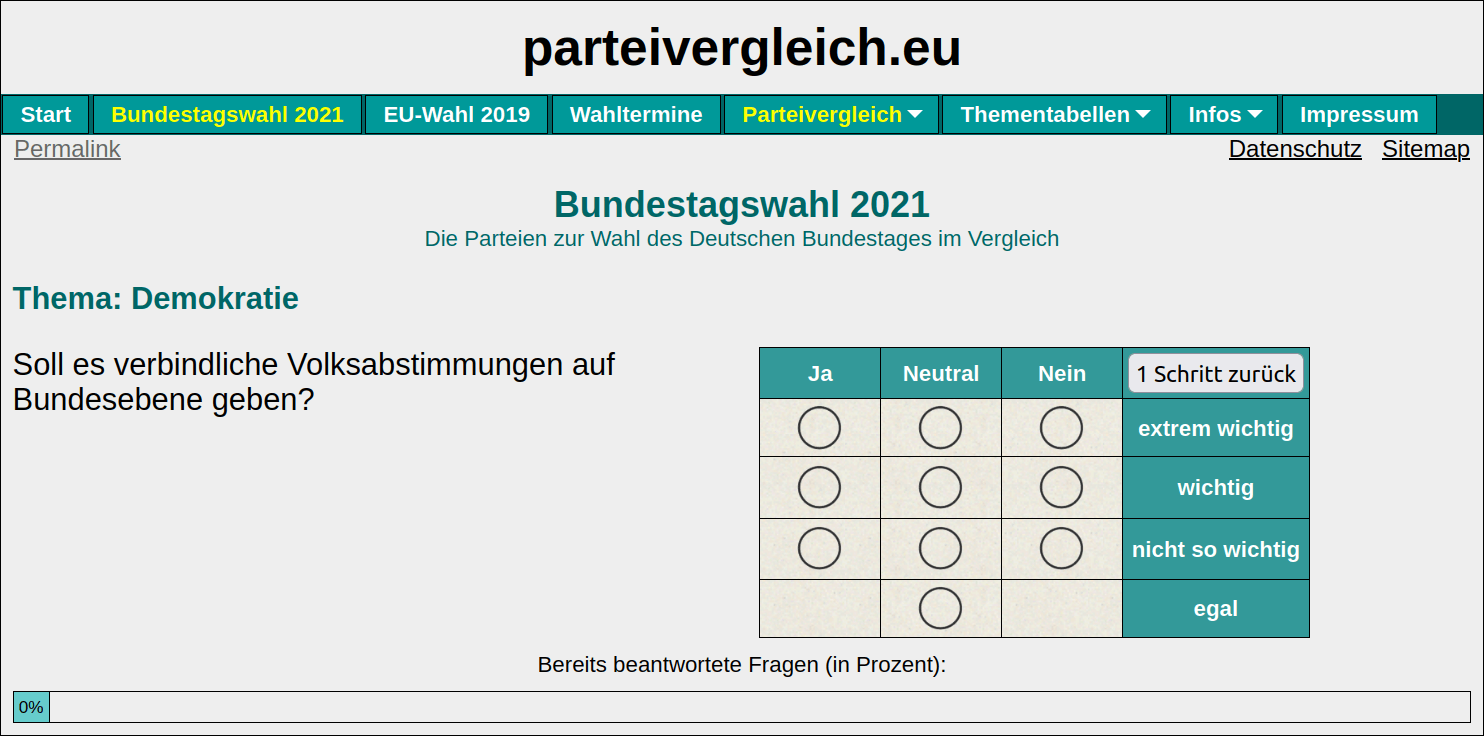 Online-Wahlhilfe Parteivergleich.eu - Wahl-O-Mat-Alternative für die Bundestagswahl 2021