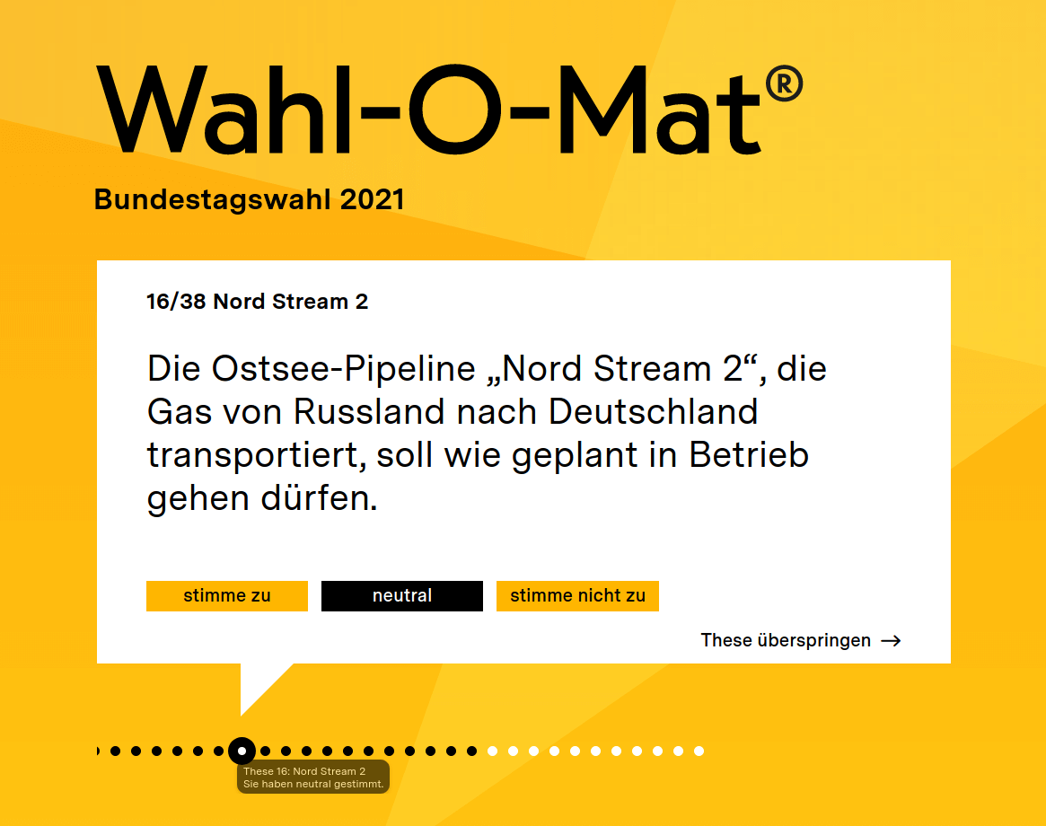 Wahl-O-Mat zur Bundestagswahl 2021 - Beispiel einer Frage